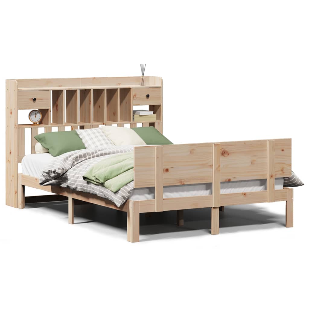 Bookcase Bed without Mattress 140x190cm Solid Wood Pine