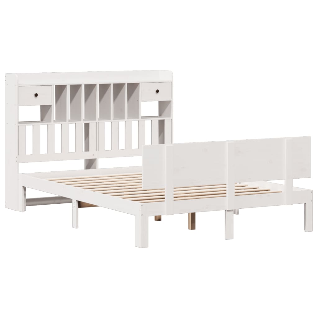 Bookcase Bed without Mattress White 140x200cm Solid Wood Pine