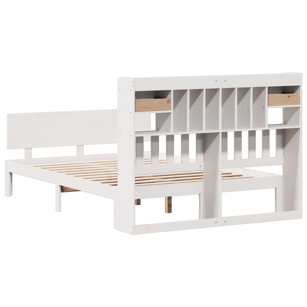 Bookcase Bed without Mattress White 150x200 cm King Size Solid Wood Pine