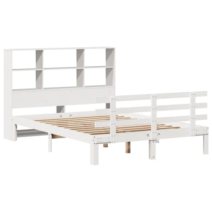 Bookcase Bed without Mattress White 150x200 cm King Size Solid Wood Pine