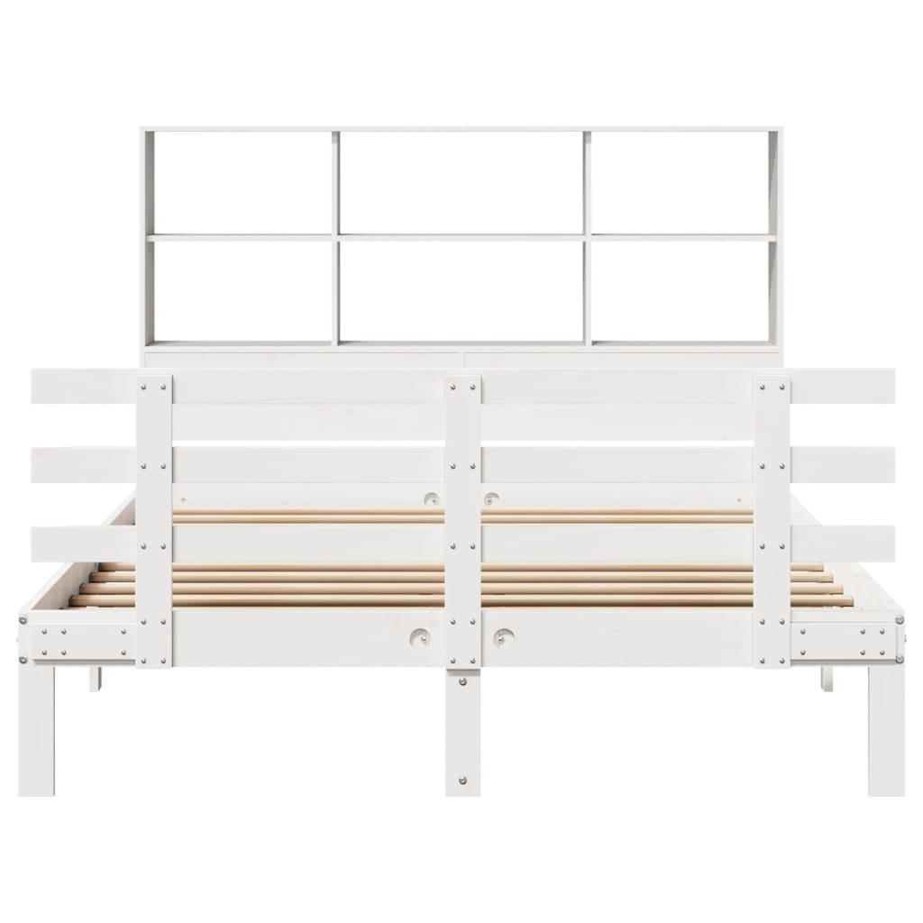 Bookcase Bed without Mattress White 150x200 cm King Size Solid Wood Pine