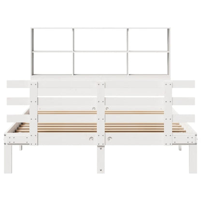 Bookcase Bed without Mattress White 150x200 cm King Size Solid Wood Pine