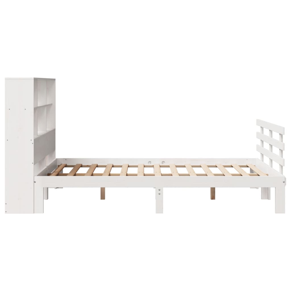 Bookcase Bed without Mattress White 150x200 cm King Size Solid Wood Pine