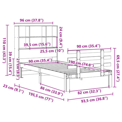 Bookcase Bed without Mattress Wax Brown 90x190 cm Single Solid Wood Pine