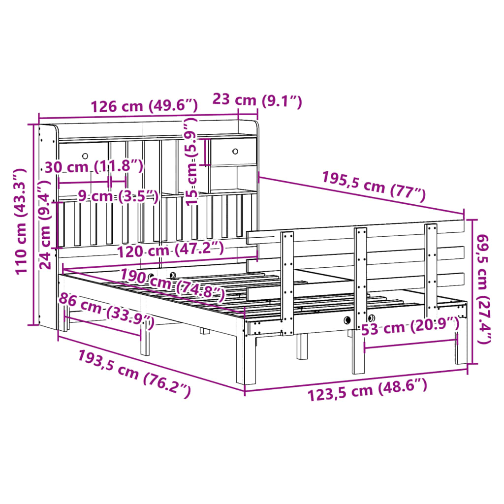 Bookcase Bed without Mattress Wax Brown 120x190 cm Small Double Solid Wood Pine