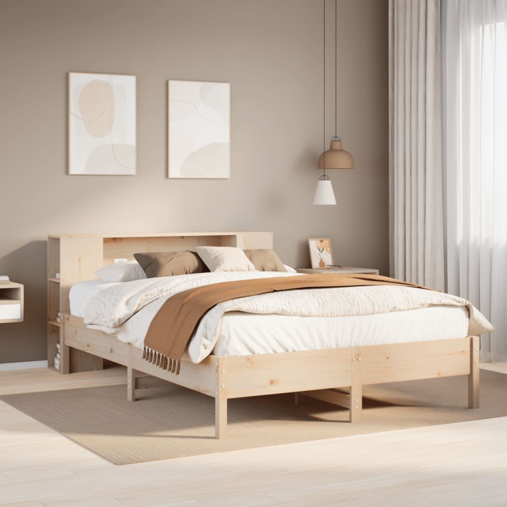 Bookcase Bed without Mattress 150x200 cm King Solid Wood Pine