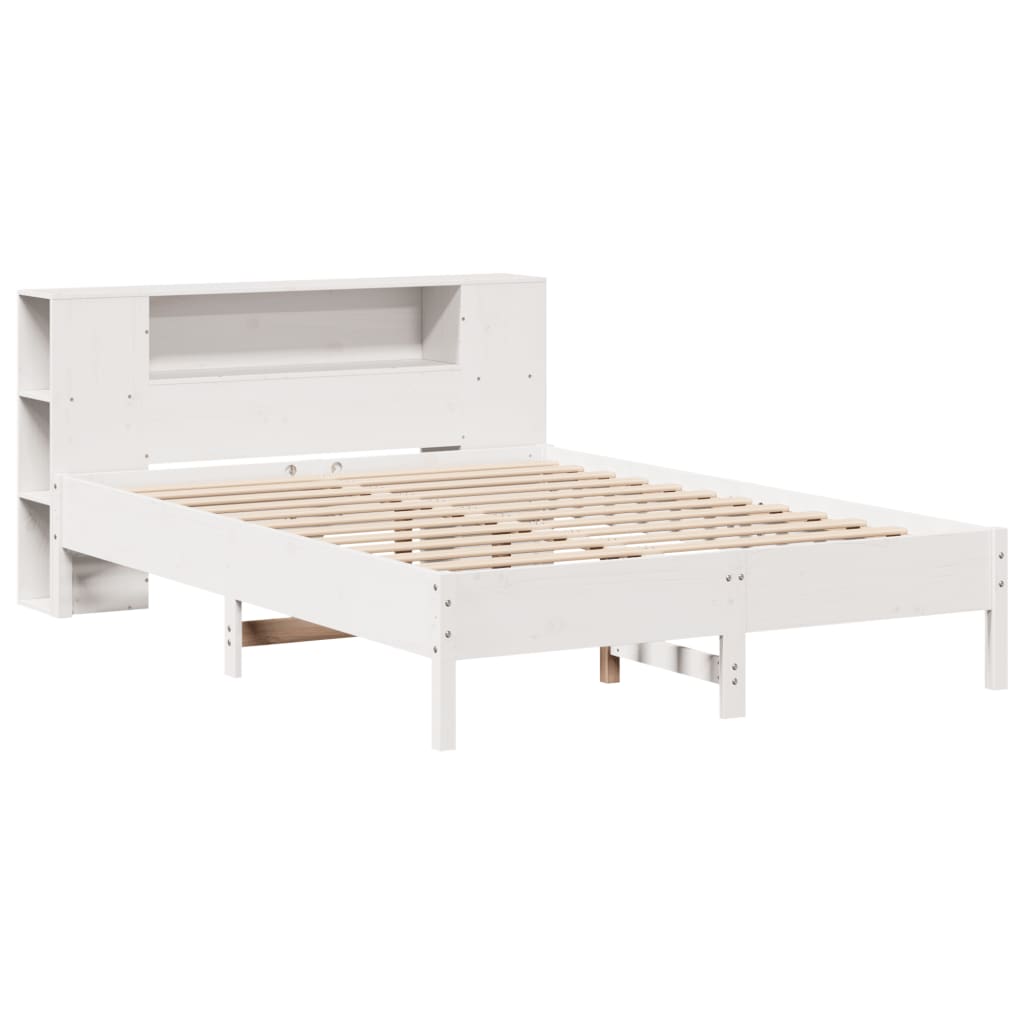 Bookcase Bed without Mattress White 150x200 cm King Solid Wood Pine