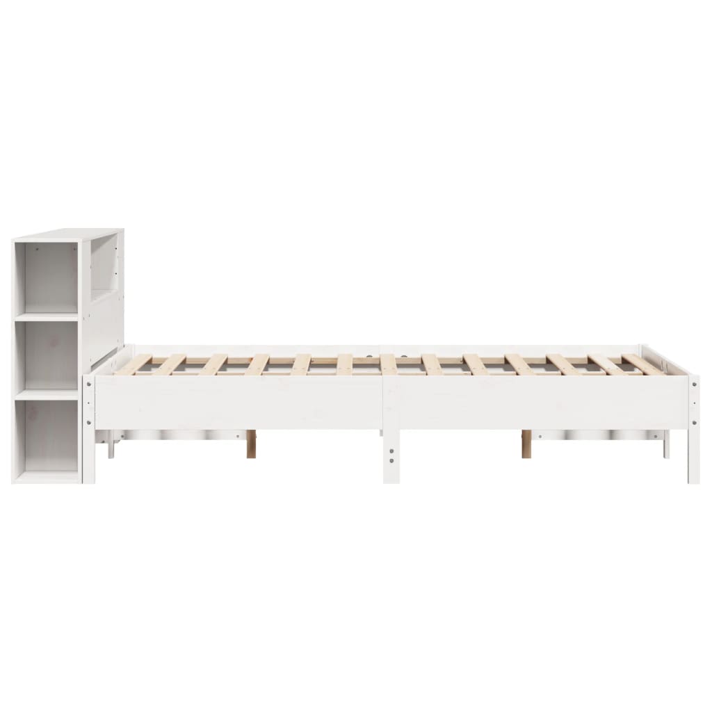 Bookcase Bed without Mattress White 150x200 cm King Solid Wood Pine