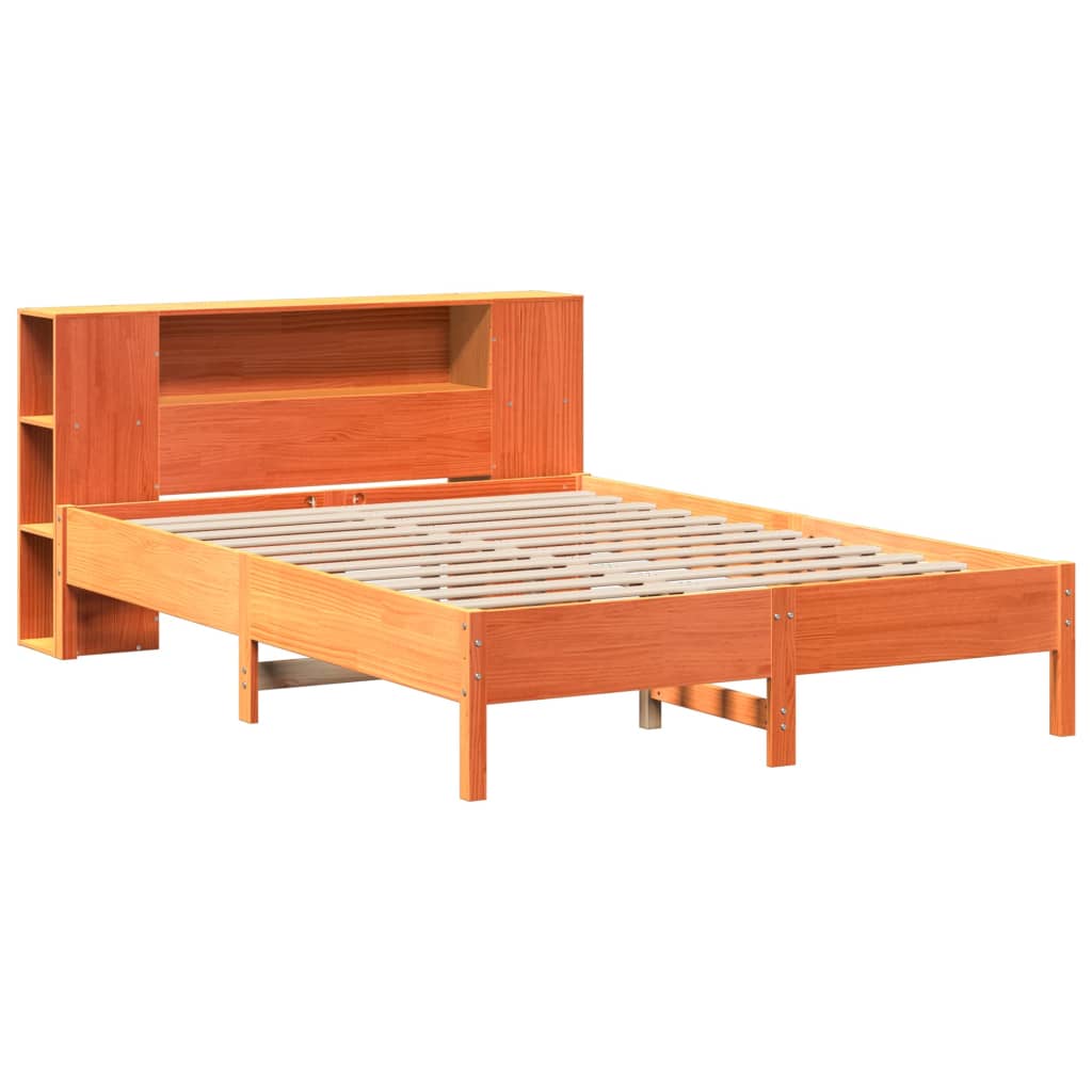 Bookcase Bed without Mattress Wax Brown 135x190 cm Double Solid Wood Pine