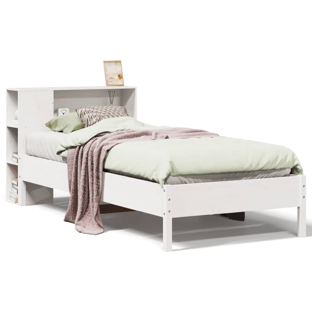 Bookcase Bed without Mattress White 90x200cm Solid Wood Pine