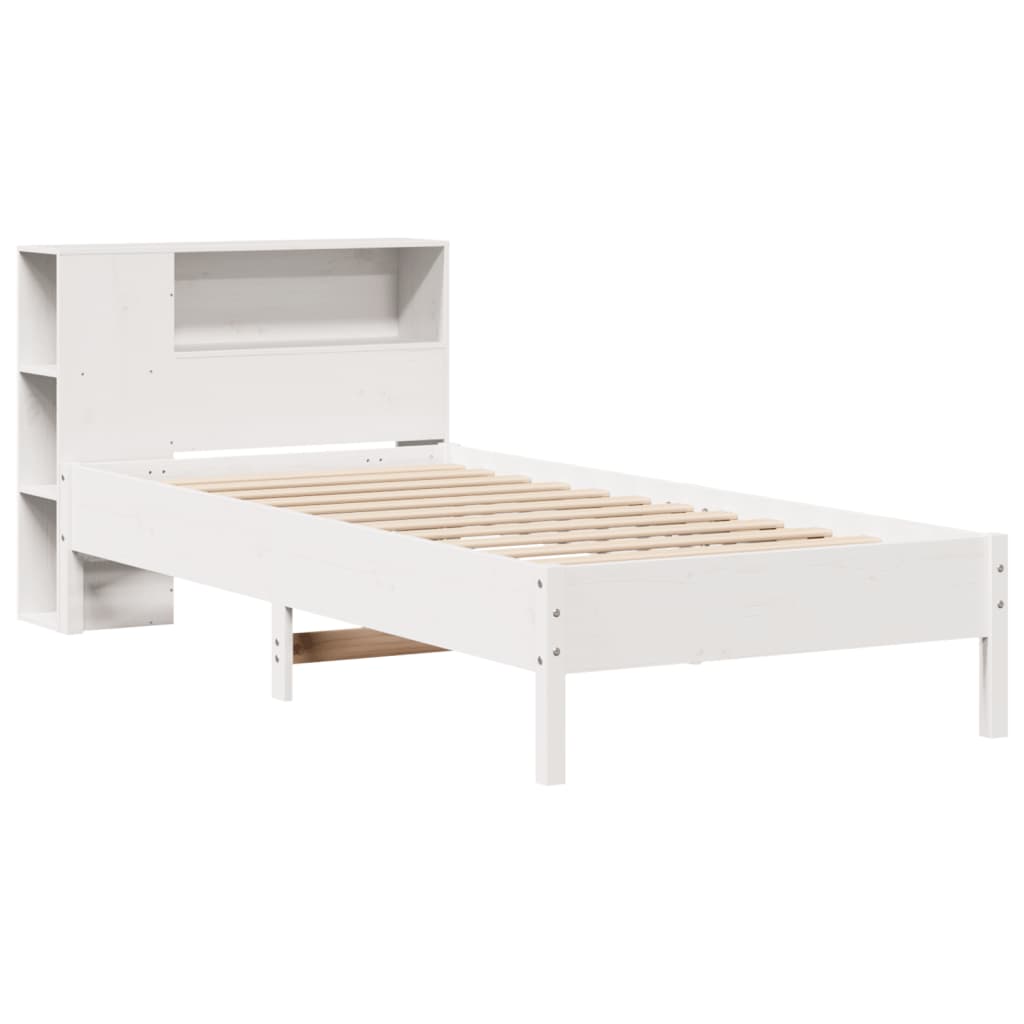 Bookcase Bed without Mattress White 90x200cm Solid Wood Pine