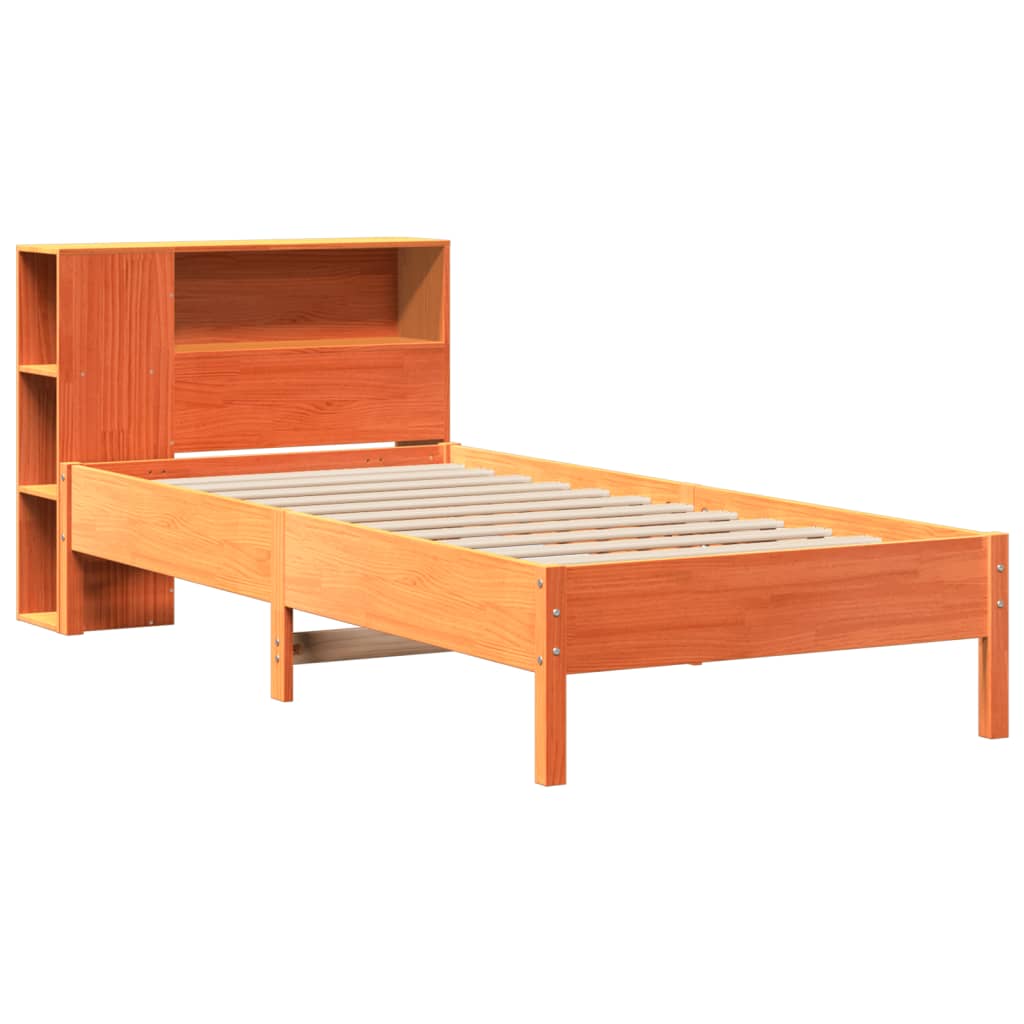 Bookcase Bed without Mattress Wax Brown 90x200cm Solid Wood Pine