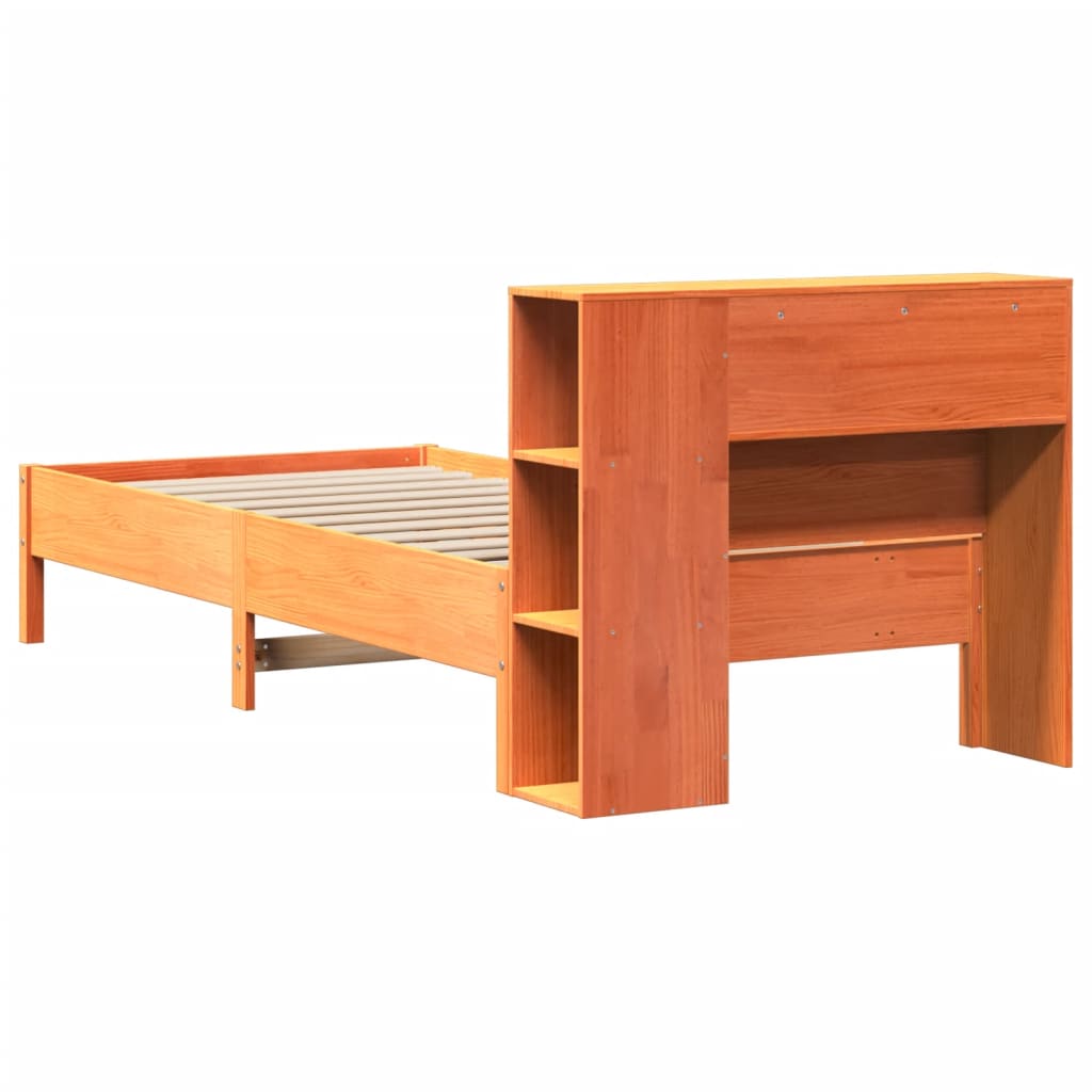 Bookcase Bed without Mattress Wax Brown 90x200cm Solid Wood Pine