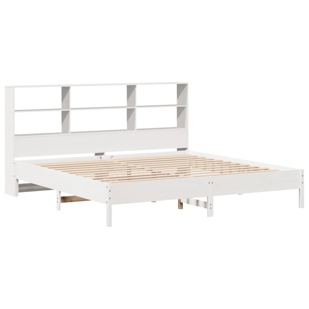 Bookcase Bed without Mattress White 200x200cm Solid Wood Pine