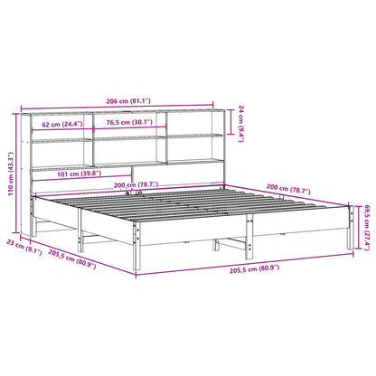 Bookcase Bed without Mattress White 200x200cm Solid Wood Pine