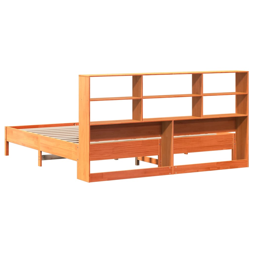 Bookcase Bed without Mattress Wax Brown 200x200cm Solid Wood Pine