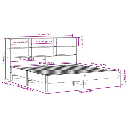 Bookcase Bed without Mattress 180x200 cm Super King Solid Wood Pine