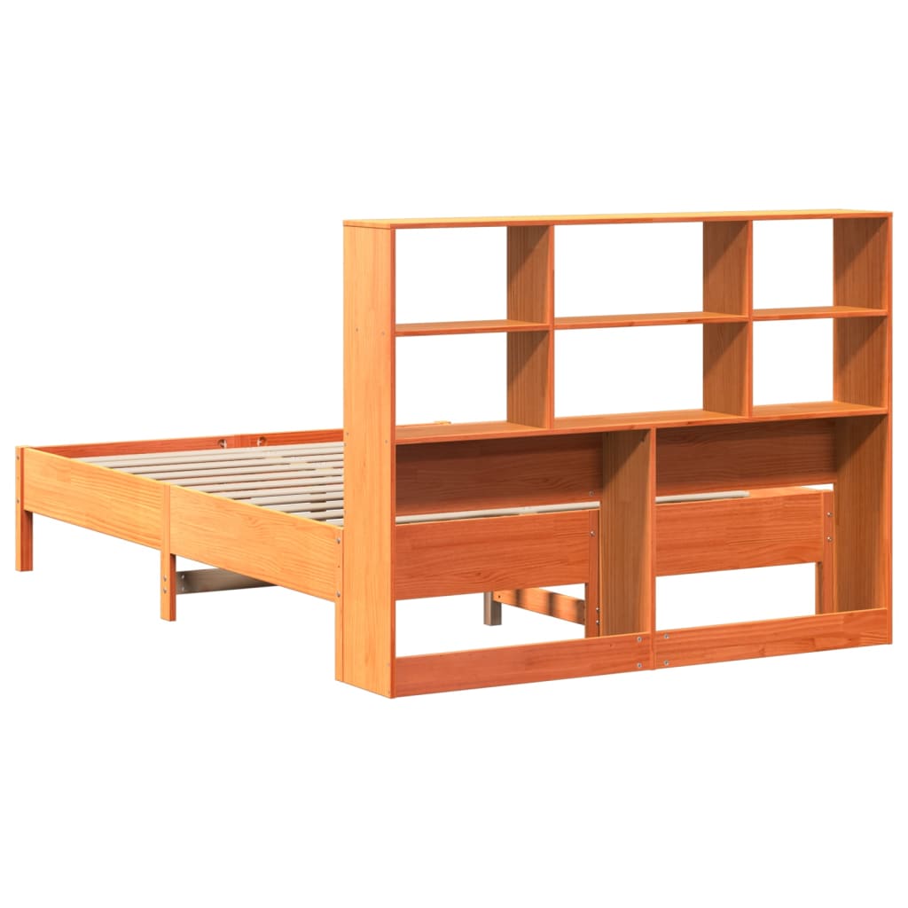 Bookcase Bed without Mattress Wax Brown 160x200cm Solid Wood Pine