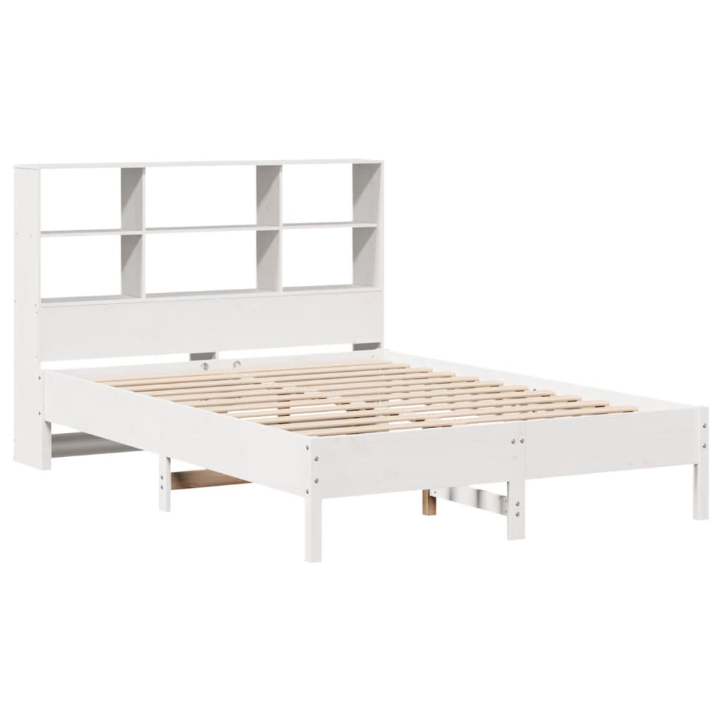 Bookcase Bed without Mattress White 150x200 cm King Size Solid Wood Pine