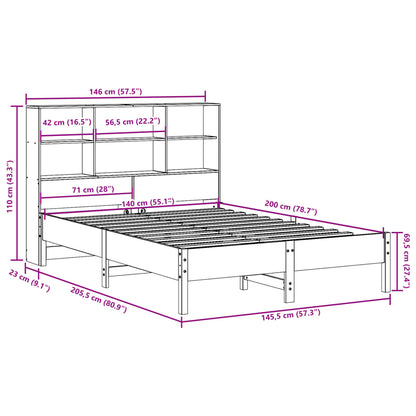 Bookcase Bed without Mattress White 140x200 cm Solid Wood Pine