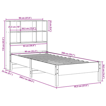 Bookcase Bed without Mattress White 90x200 cm Solid Wood Pine