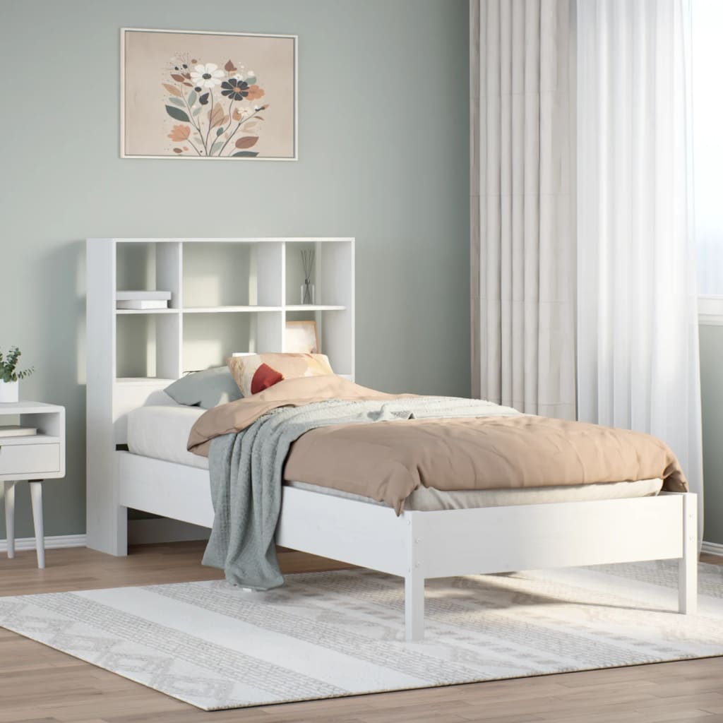 Bookcase Bed without Mattress White 90x200 cm Solid Wood Pine