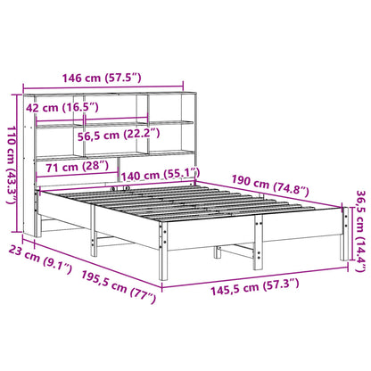 Bookcase Bed without Mattress 140x190 cm Solid Wood Pine