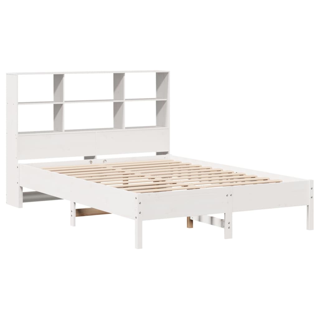 Bookcase Bed without Mattress White 135x190 cm Double Solid Wood Pine