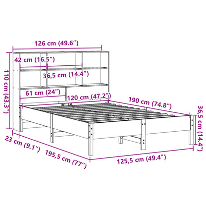 Bookcase Bed without Mattress White 120x190 cm Small Double Solid Wood Pine