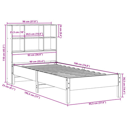 Bookcase Bed without Mattress White 90x190 cm Single Solid Wood Pine