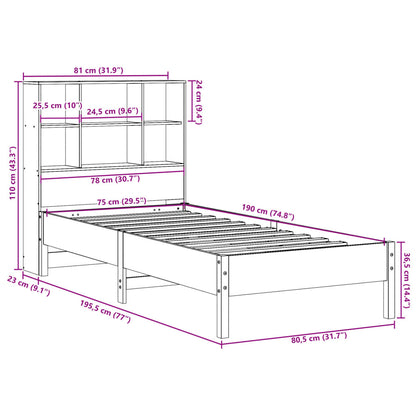 Bookcase Bed without Mattress 75x190 cm Small Single Solid Wood Pine