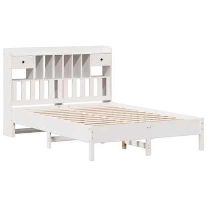 Bookcase Bed without Mattress White 150x200 cm King Size Solid Wood Pine