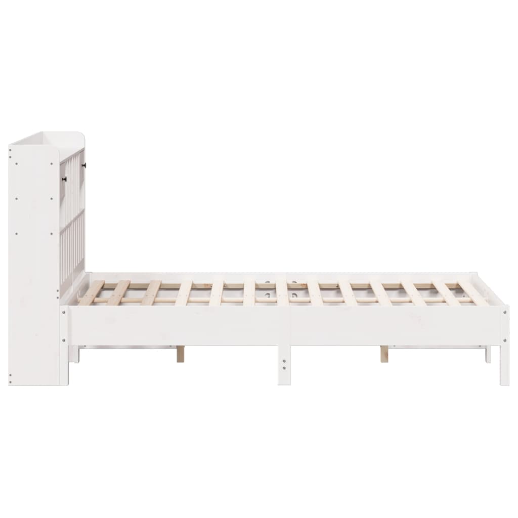 Bookcase Bed without Mattress White 150x200 cm King Size Solid Wood Pine