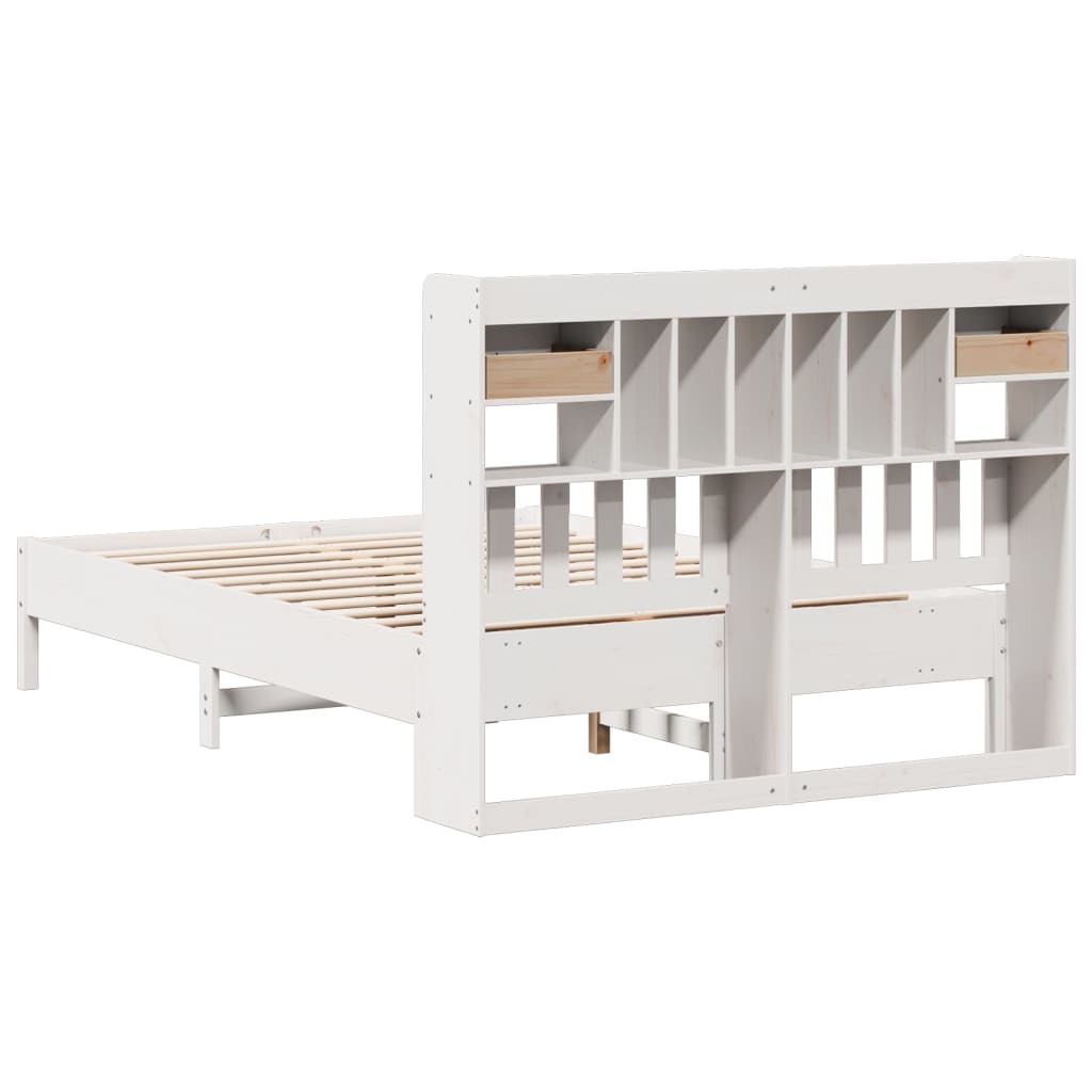 Bookcase Bed without Mattress White 150x200 cm King Size Solid Wood Pine