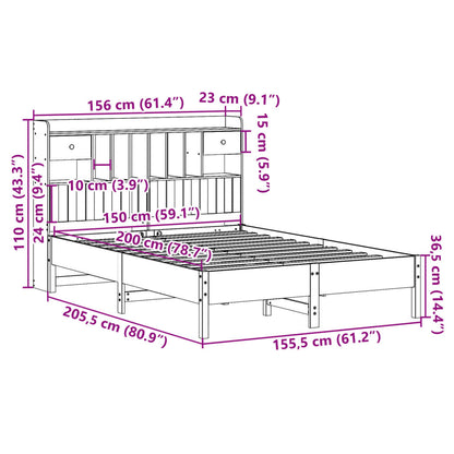 Bookcase Bed without Mattress White 150x200 cm King Size Solid Wood Pine