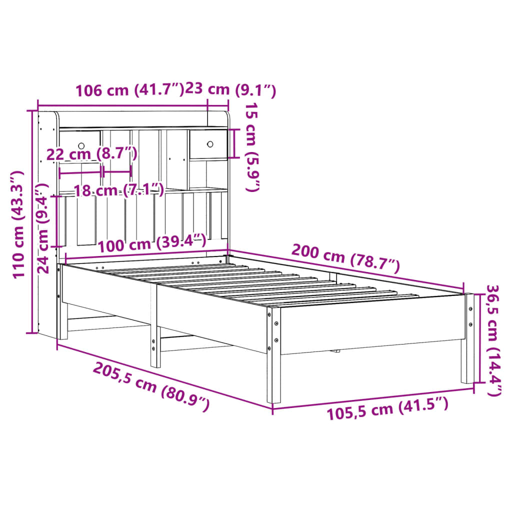 Bookcase Bed without Mattress 100x200 cm Solid Wood Pine