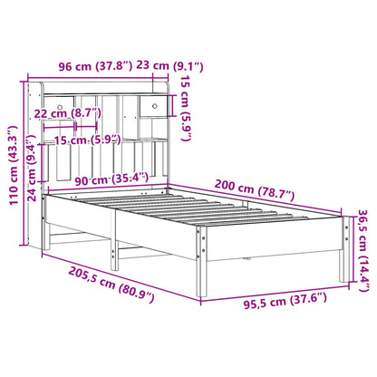 Bookcase Bed without Mattress 90x200 cm Solid Wood Pine