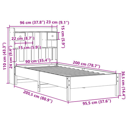 Bookcase Bed without Mattress White 90x200 cm Solid Wood Pine