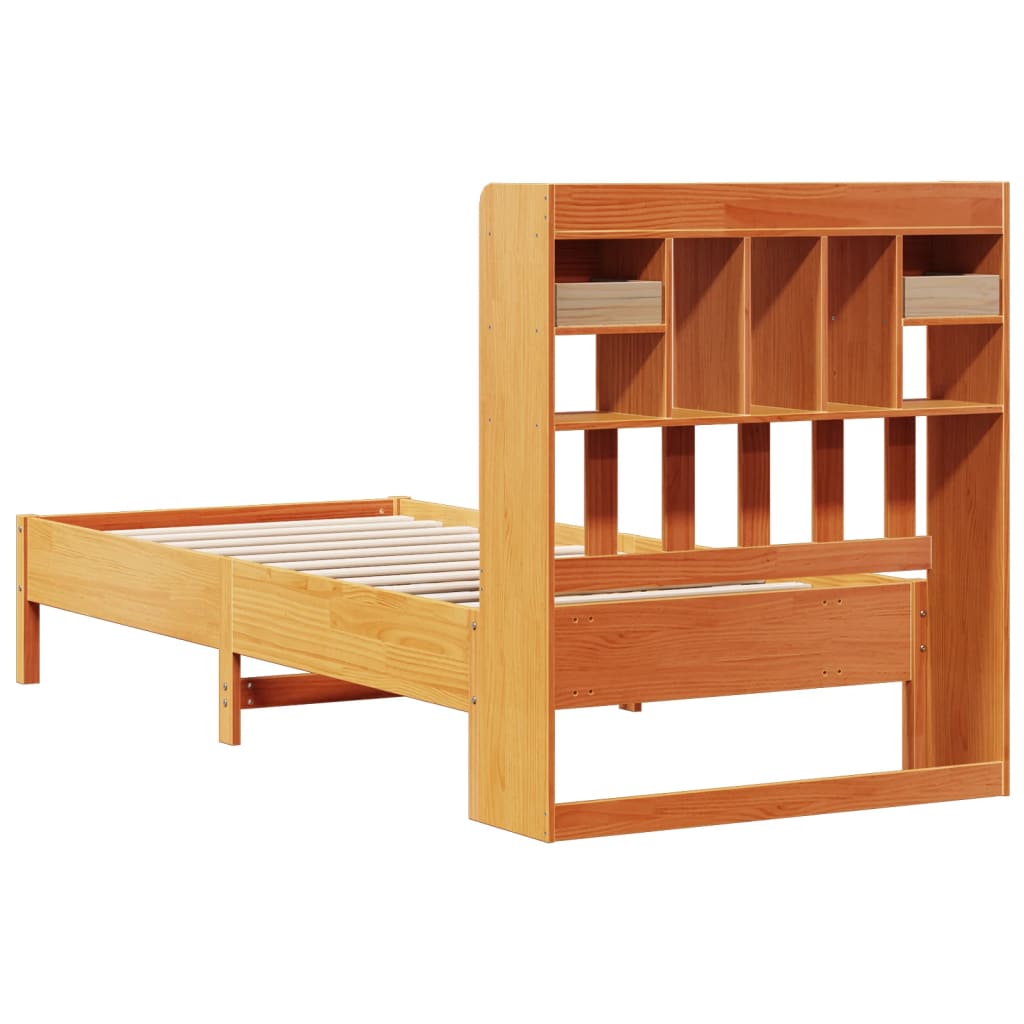 Bookcase Bed without Mattress Wax Brown 90x200 cm Solid Wood Pine