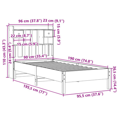 Bookcase Bed without Mattress 90x190 cm Single Solid Wood Pine