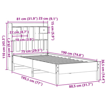 Bookcase Bed without Mattress 75x190 cm Small Single Solid Wood Pine