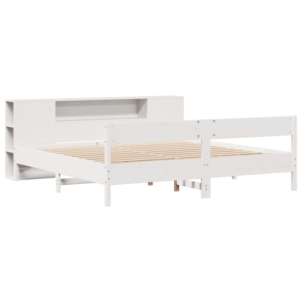 Bookcase Bed without Mattress White 200x200cm Solid Wood Pine