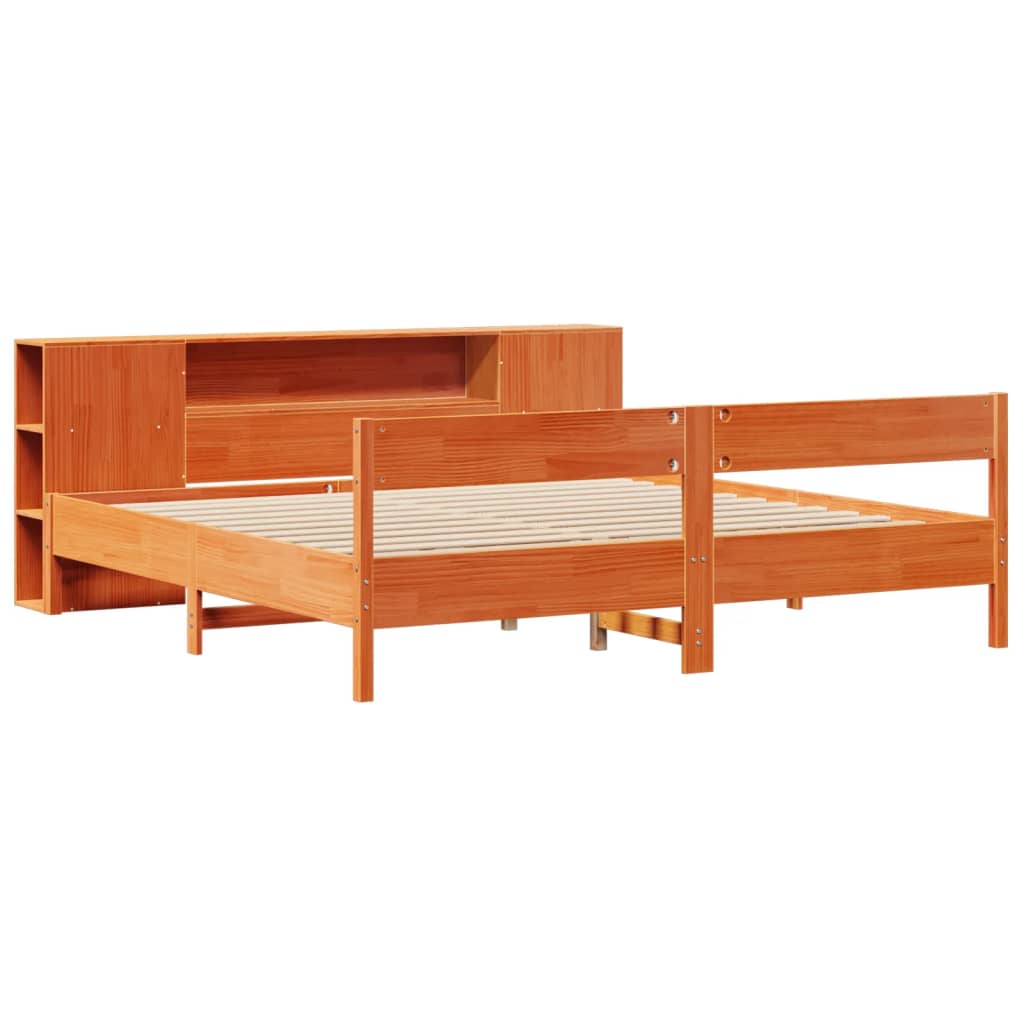 Bookcase Bed without Mattress Wax Brown 200x200cm Solid Wood Pine