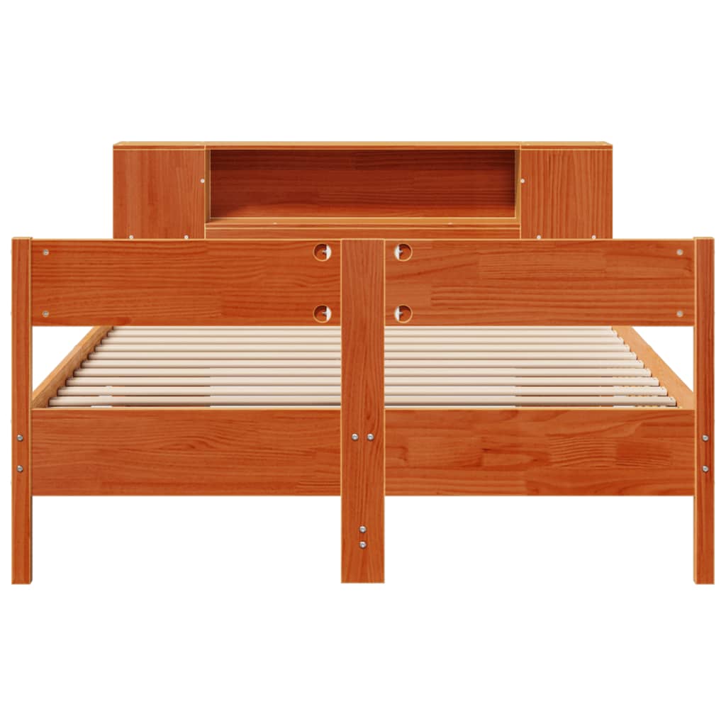 Bookcase Bed without Mattress Wax Brown 160x200cm Solid Wood Pine