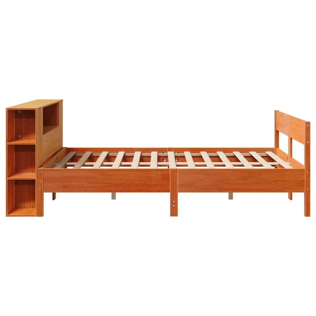 Bookcase Bed without Mattress Wax Brown 160x200cm Solid Wood Pine