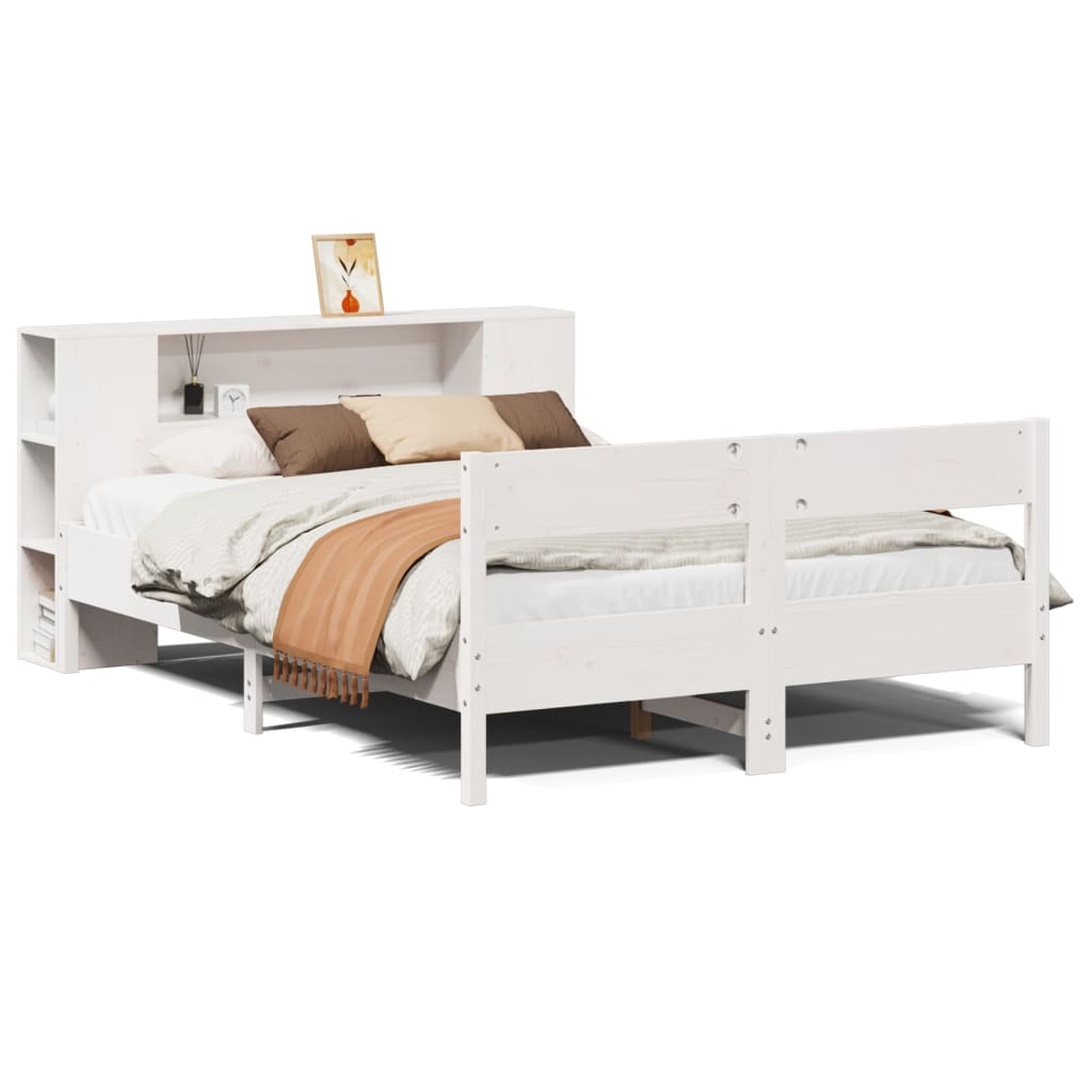 Bookcase Bed without Mattress White 150x200 cm King Size Solid Wood Pine