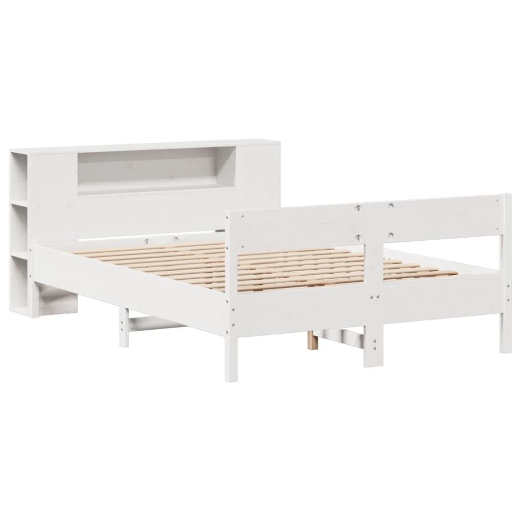 Bookcase Bed without Mattress White 150x200 cm King Size Solid Wood Pine