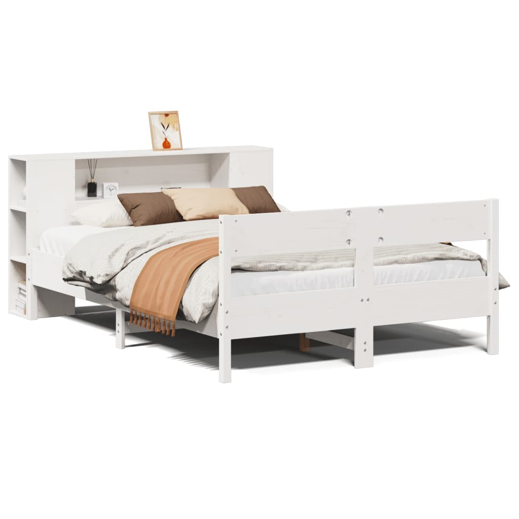 Bookcase Bed without Mattress White 135x190 cm Double Solid Wood Pine