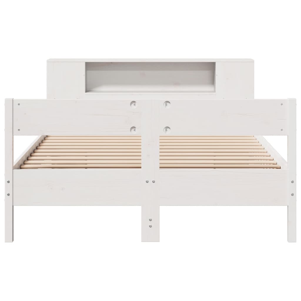 Bookcase Bed without Mattress White 135x190 cm Double Solid Wood Pine