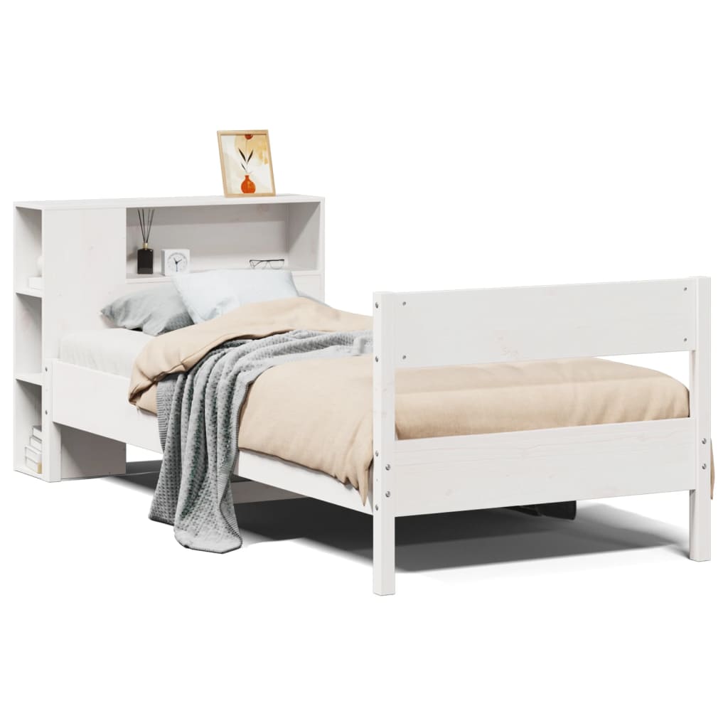 Bookcase Bed without Mattress White 100x200cm Solid Wood Pine